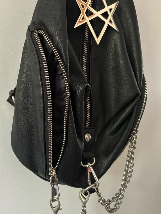 Killstar Black Faux Leather Mini Backpack with Silver Pentagram Charm - Picture 3 of 5